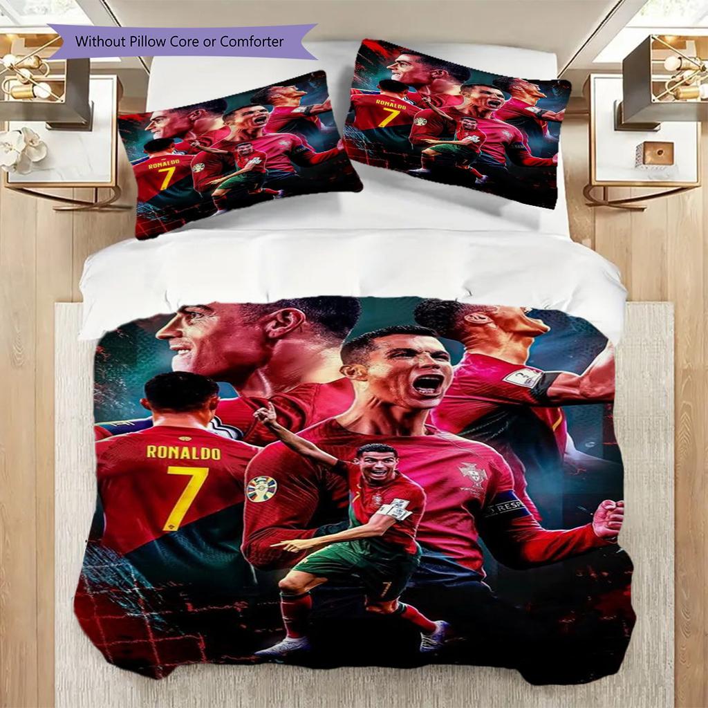 Cristiano Ronaldos Triumph Three-piece set (1 * duvet cover + 2 * pillowcase, without core) 2D Flat Bedding set Duvet cover and pillowcase