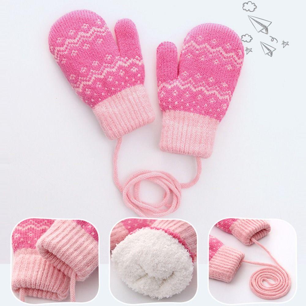With Hanging Neck Rope Autumn Winter Gloves Cold Proof Baby Children Full Finger Gloves  Boys Girls