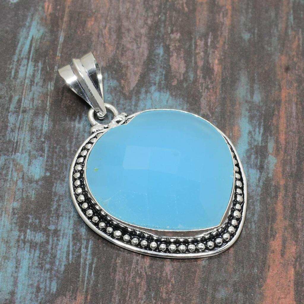 Ювелирный кулон ручной работы из стерлингового серебра 925 пробы с синим халцедоном для нее