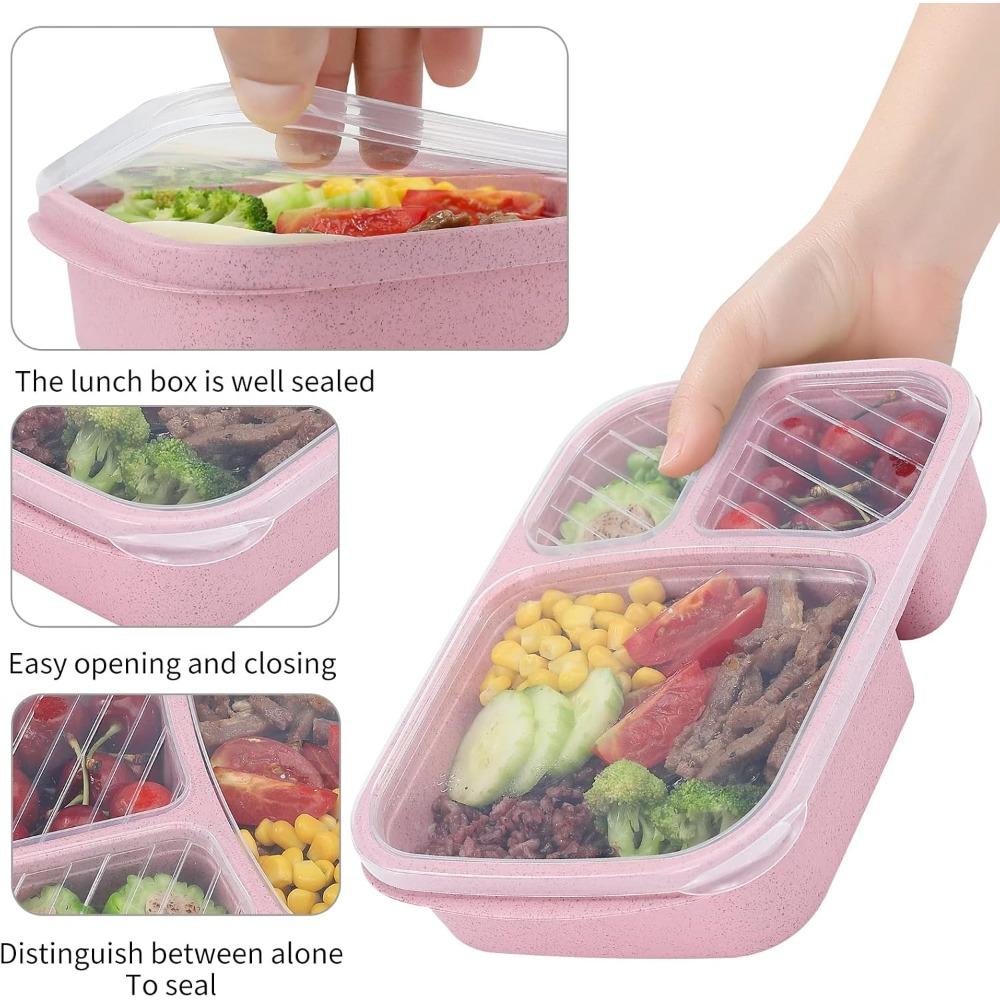 4 Pack Lunch Box Set 3 Compartment Food Storage Container Wheat Straw Lunch Box Food Storage Eco-friendly Lunch Box