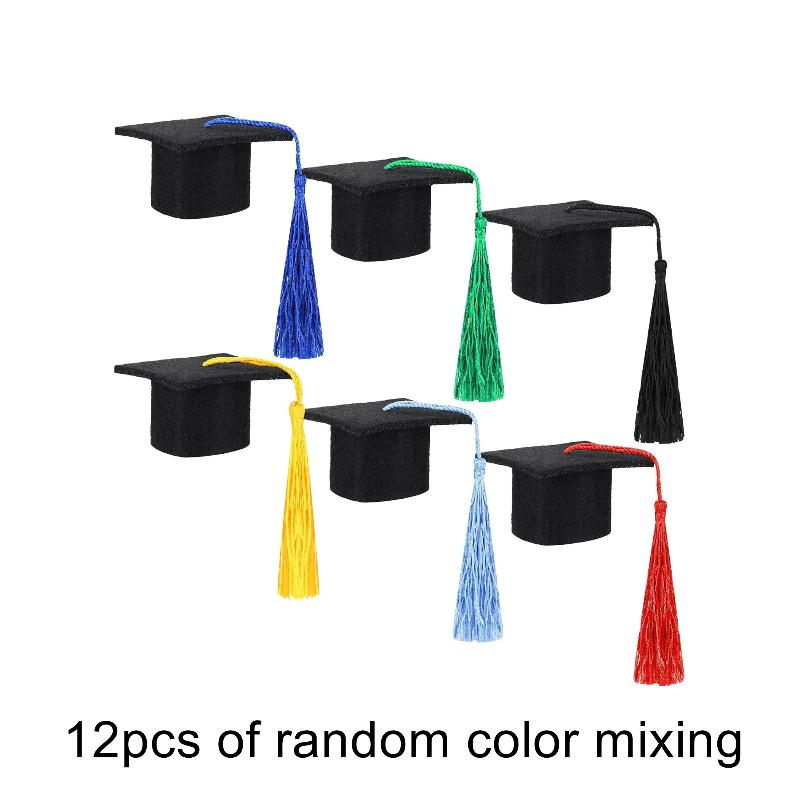 12 Pieces Mini Graduation Cap Class Of 2026 Mini Graduation Hats With Tassels Small Black Grad Cap Bottle Topper Decorations