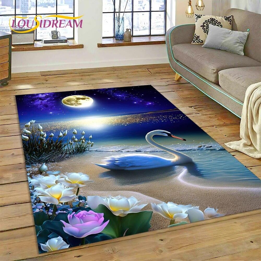 Love Swan Cartoon Cygnus Girl Gift Carpet Rug for Home Living Room Bedroom Sofa Doormat Decor,Kids Area Rug Non-slip Floor Mat