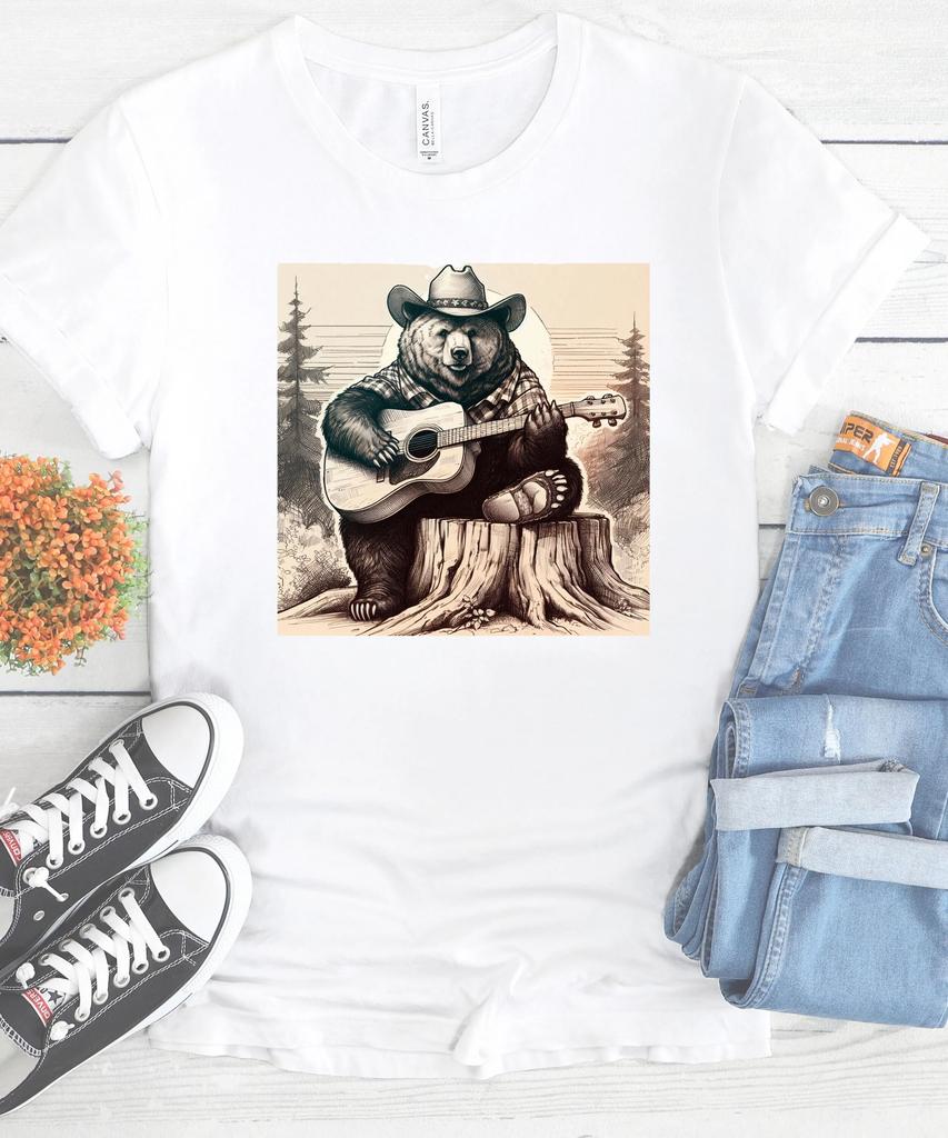 Bear Playing Guitar T Shirt Lover Tee For Music Guitarist Christmas