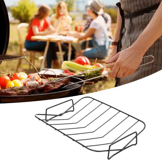 Large Carbon Steel Roasting Rack High-Temperature Resistant Versatile V-shaped Griddle Rib Grilling Rack