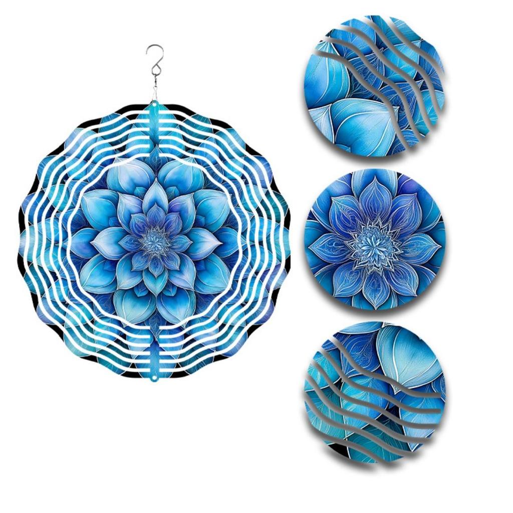 1pc 10-Inch Hanging Wind Chime, Mandala Flower Theme Pattern, with 360° Rotating Hook Art Wind Chime