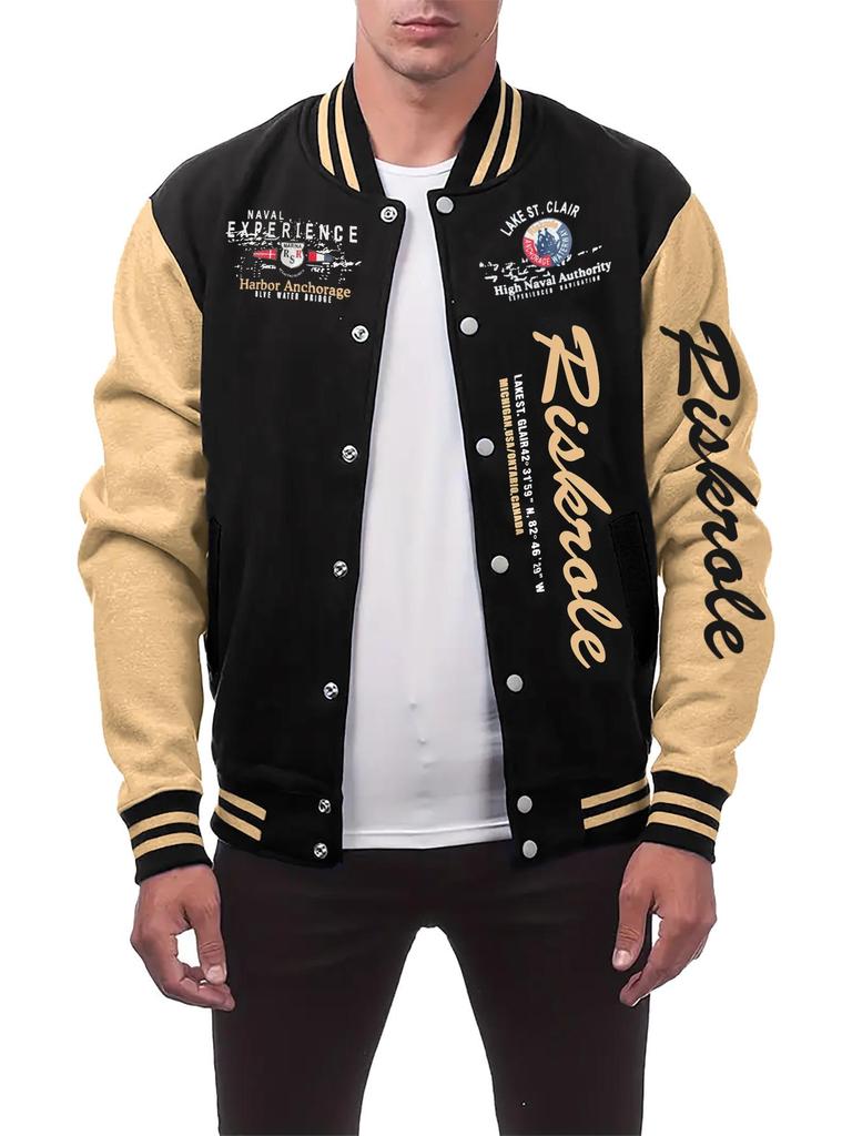 Мужская бейсбольная кардиган-куртка с воротником-стойкой и принтом из букв