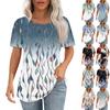 T Shirts For Women Pleated Round Neck Dressy Casual Blouses Printing Short Sleeve Summer Tops Loose Fit