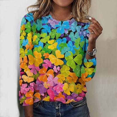 Топы на весну и осень, принт «роза персикового цвета» с круглым вырезом и длинными рукавами, осенний повседневный тонкий пуловер, женский топ с длинными рукавами