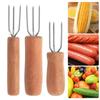 Wood Handle Corn Holders Stainless Steel Barbecue Needle Portable Corn Skewer