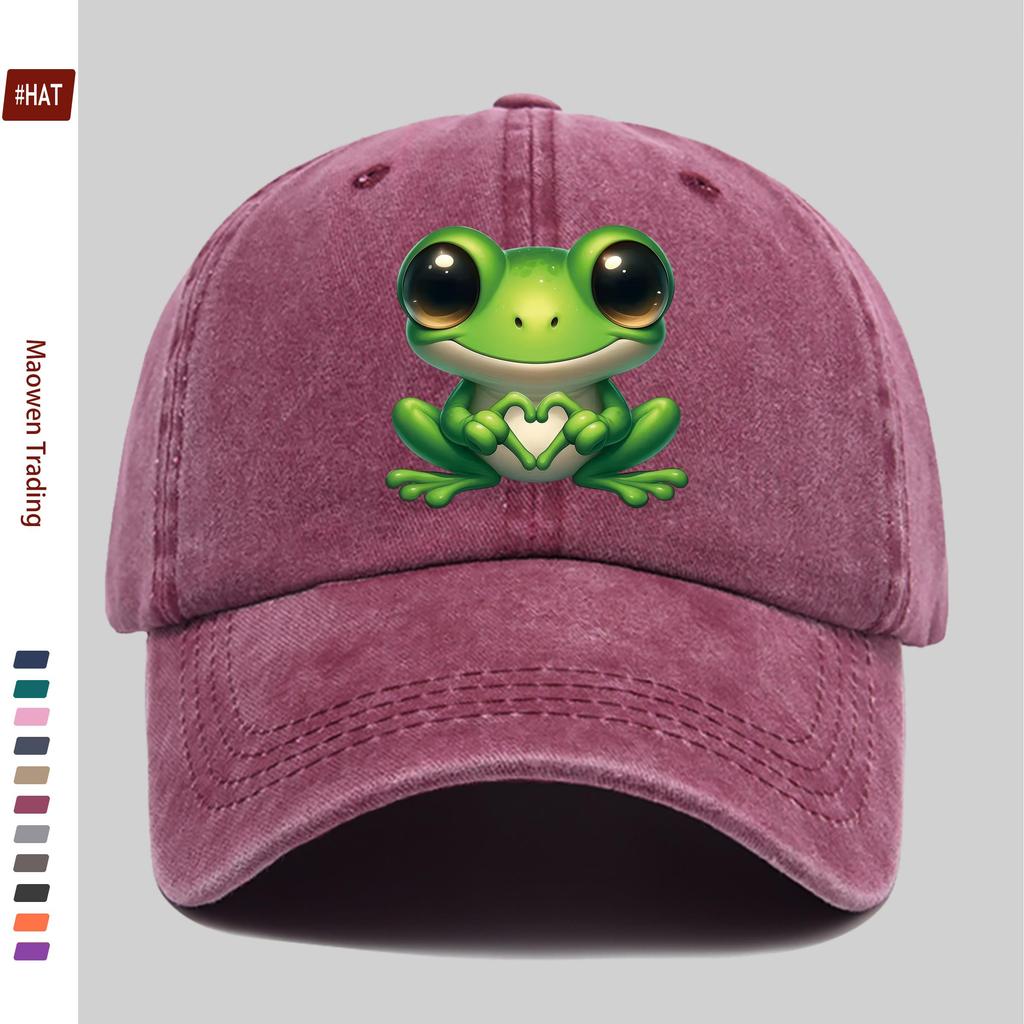 pc pcs Adjustable Frog Print Trucker Hat Vintage Washed Baseball Cap with Buckle Closure Lightweight Suitable for Men Wom