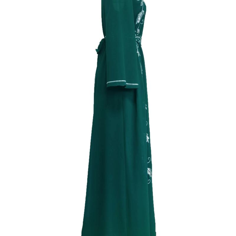 Luxury Women's Embroidered Dress for Muslim Parties, Waist Tied and Slim Fitting Long Style