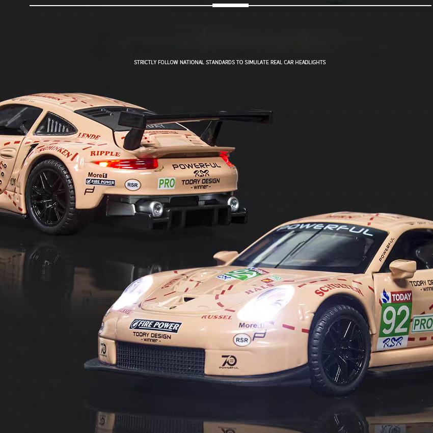 Porsche 911 GT3 RSR Match Version Моделирование Литые игрушечные машинки Звуки и свет Инерционный автомобиль 1:32 Сплавная Модель Суперкара