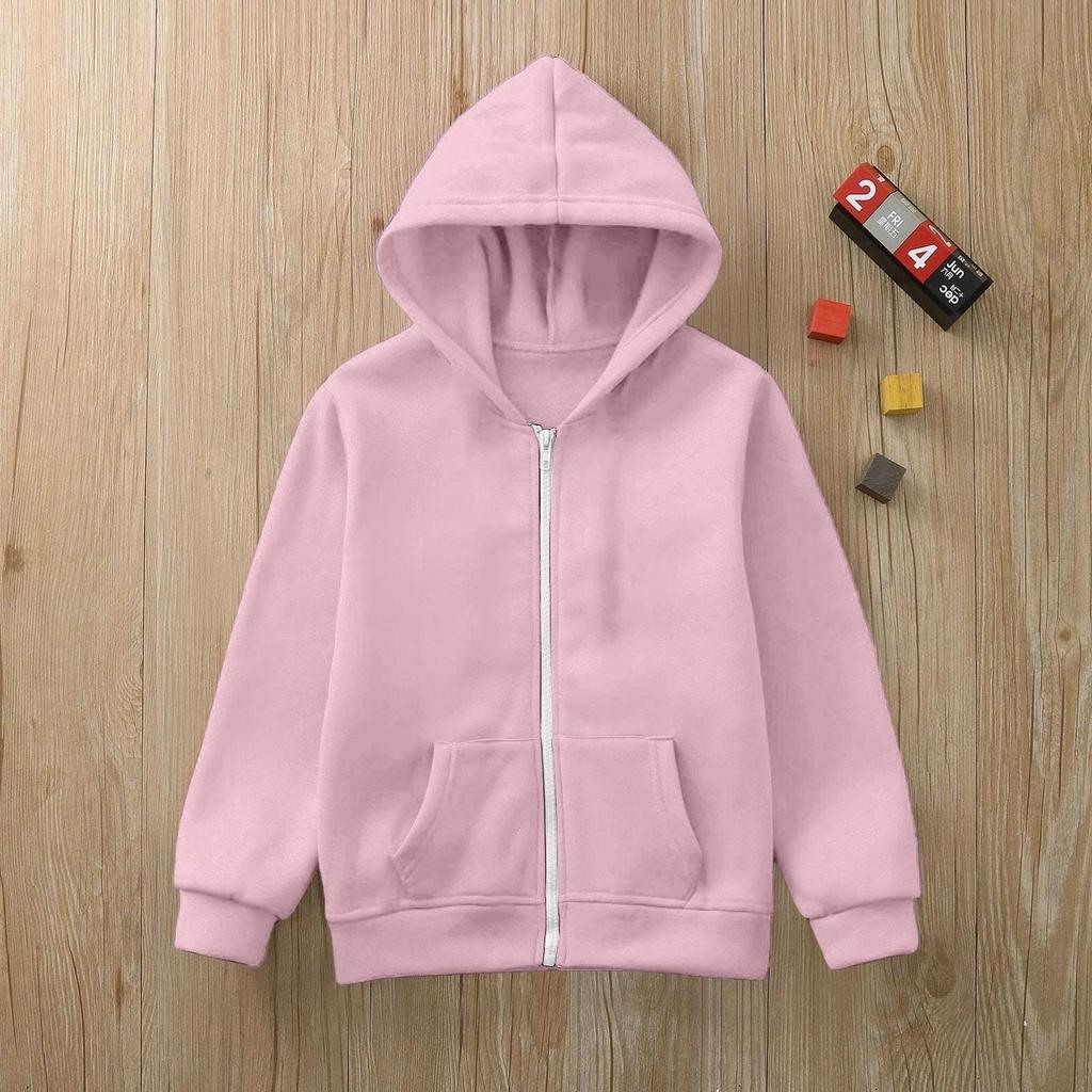 Boys Girls Children's Zip Up Hoodie Loose Solid Color Hooded Sports Shirt Sweatshirt Jacket Coats With Pocket