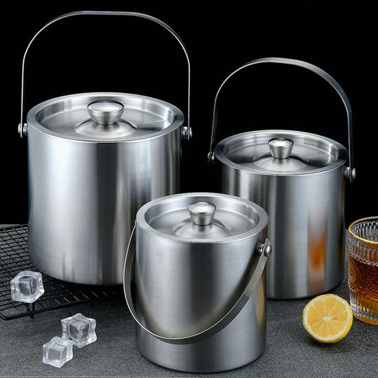 Ведро для льда из нержавеющей стали, портативное, двухслойное, с изоляцией, с ручкой, можно использовать в морозильной камере, охладитель для напитков