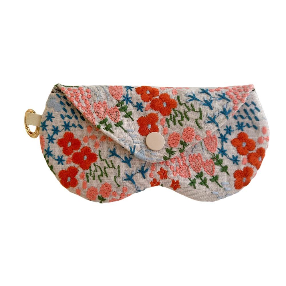 with Keyring Sunglasses Pouch Embroidered Flower SunGlasses Holder Eyewear Accessories