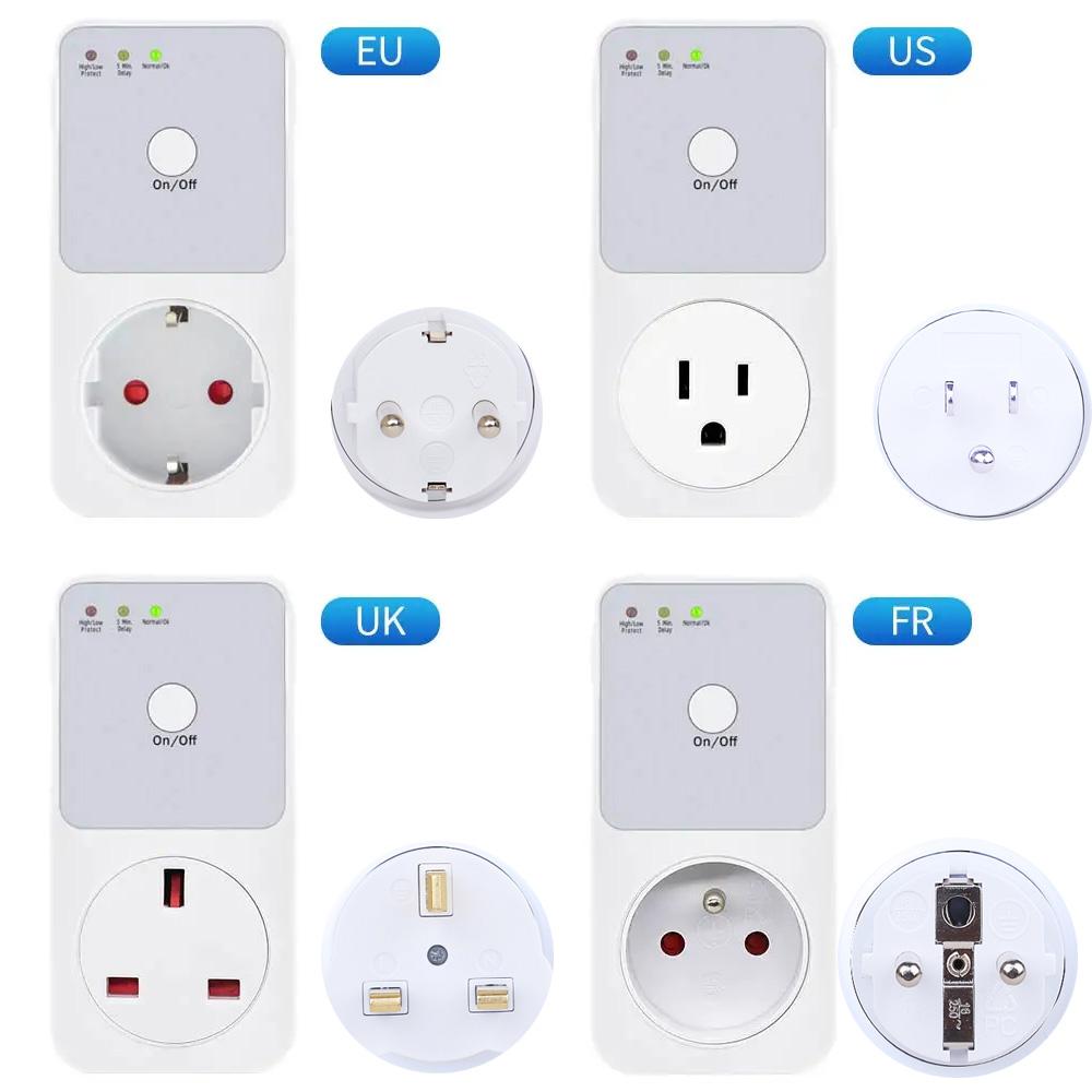 Защитник напряжения для холодильника AC 220V Стабилизатор Автоматический защитник от скачков напряжения Реле напряжения Розетка Вилка ЕС Электрическая защита