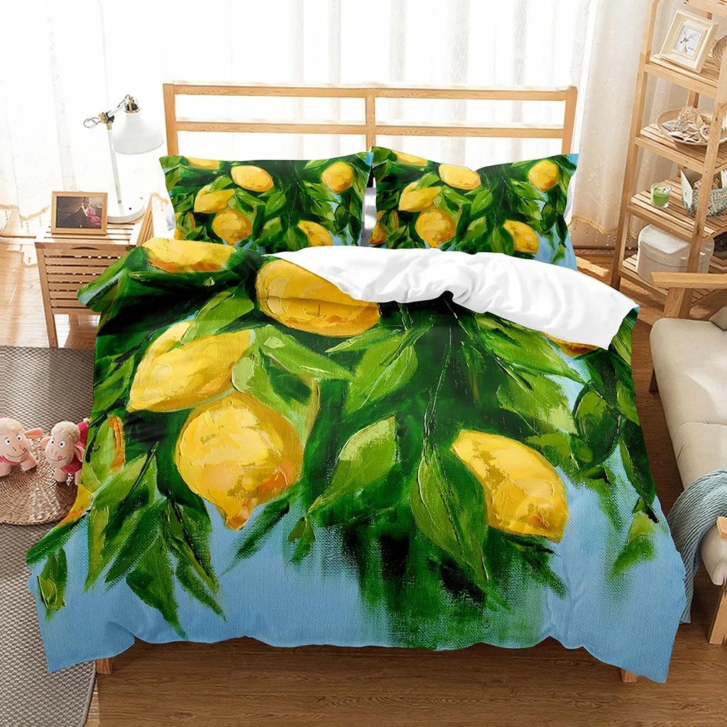 Комплект постельного белья Lemon с рисунком свежих фруктов, двуспальное односпальное одеяло размера King Size для детей, подростков и взрослых, комплект постельного белья, пододеяльник