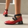 Fashion Autumn 4.5cm Comfortable Mid Heel Elastic Strap Single Shoes Solid Color Square Toe Shallow Mouth Casual Commuting Women Shoe 48