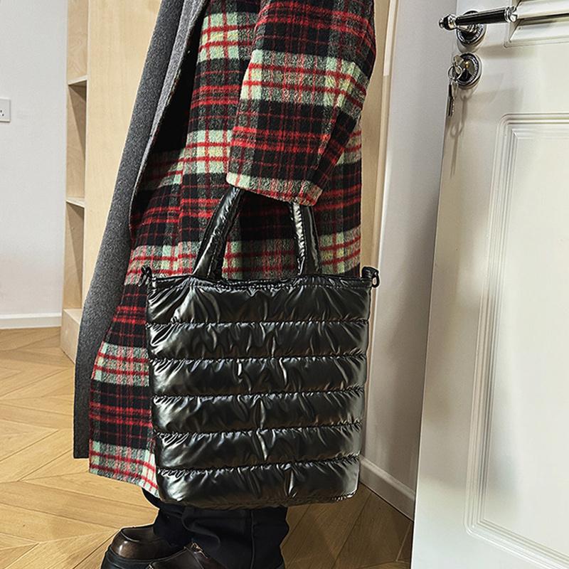 Зимняя стеганая сумка-тоут из хлопка для женщин, модная повседневная сумка-мессенджер, дизайнерская дутая сумка, большая вместительная сумка через плечо