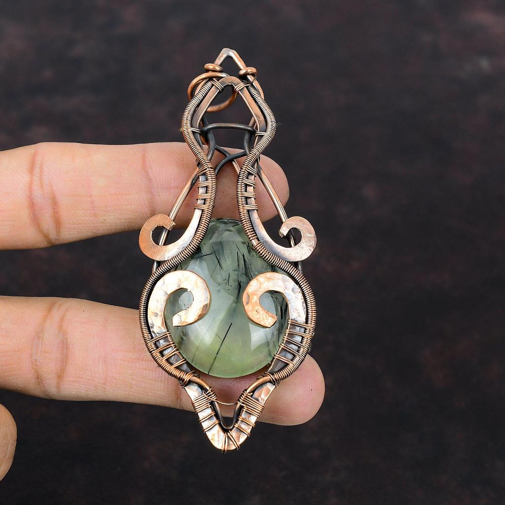 Moss Prehnite Pendant Copper Wire Wrapped Pendant Unique Design Jewelry Gemstone Pendant Dainty Copper Jewelry Handmade Pendant Wedding Gift