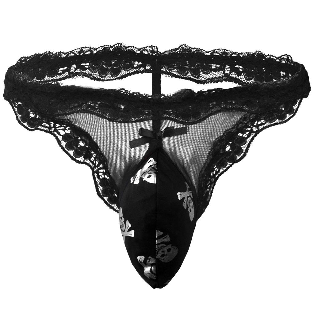 Sexy Sissy Pouch Panties For Mens Lingerie Lace Ruffle Satin Underwear Crossdress G-String T-Back Thong See Through Bikini Brief