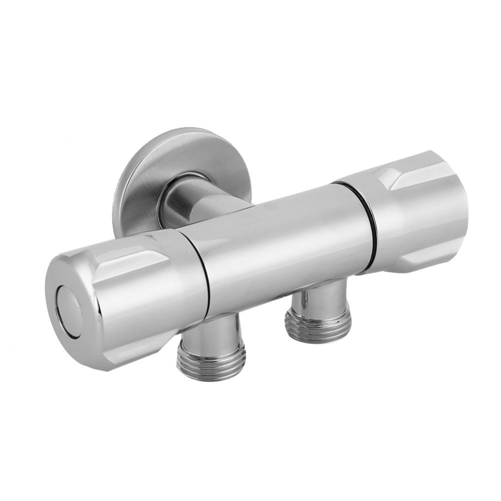 G1/2 Thread Angle Stop Valve Silver Double Outlet Shut Off Valve Bathroom Fixtures