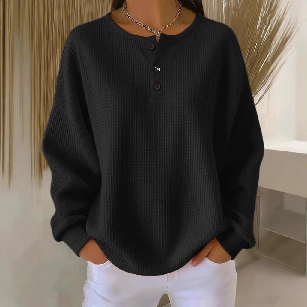 Женский пуловер с круглым вырезом, вафельной вязки, однотонный, Осень/Зима 2025