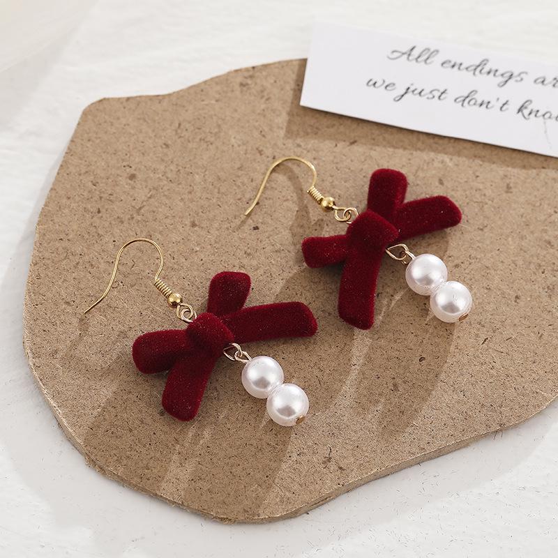 Элегантные женские серьги в корейском стиле с бантиком и бусинами, игла из серебра 925 пробы