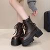 Fashion 9CM Women's Chunky Motorcycle Boots Autumn Microfiber Leather Hidden Heels Sneakers Winter Punk Boots Platform Ankle Boots