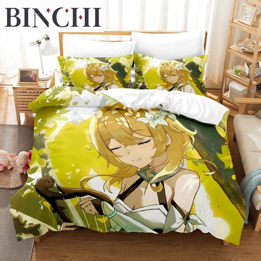 3D-принт аниме Genshin Impact Lumine пододеяльник мультфильм девочка постельное белье комплект двуспальная кровать комплект для настройки домашний текстиль
