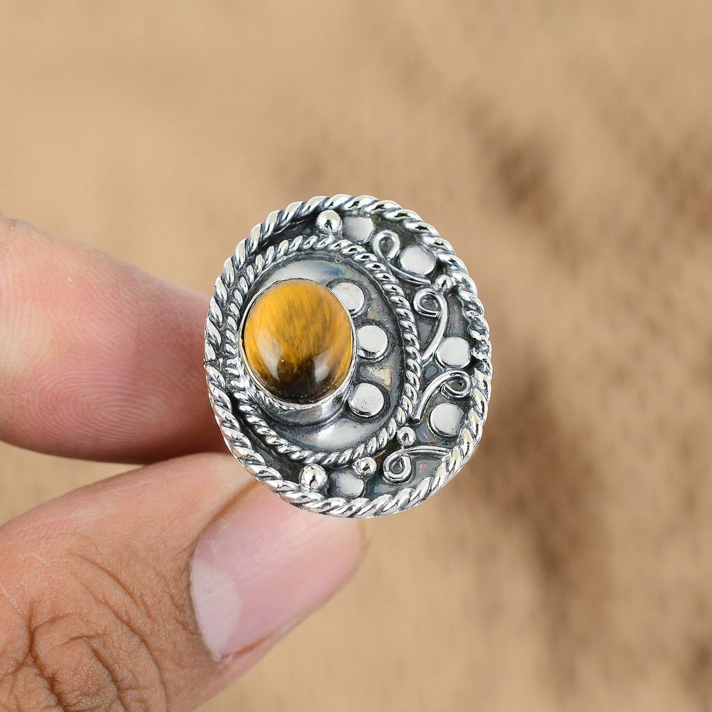 Подарок для нее Натуральный Тигровый глаз Мульти камень Регулируемое кольцо 925 серебро