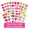10Sheets /80Pcs Colorful Heart Tattoo Stickers Valentine's Day Mother's Day Face Stickers Heart Tattoo Stickers