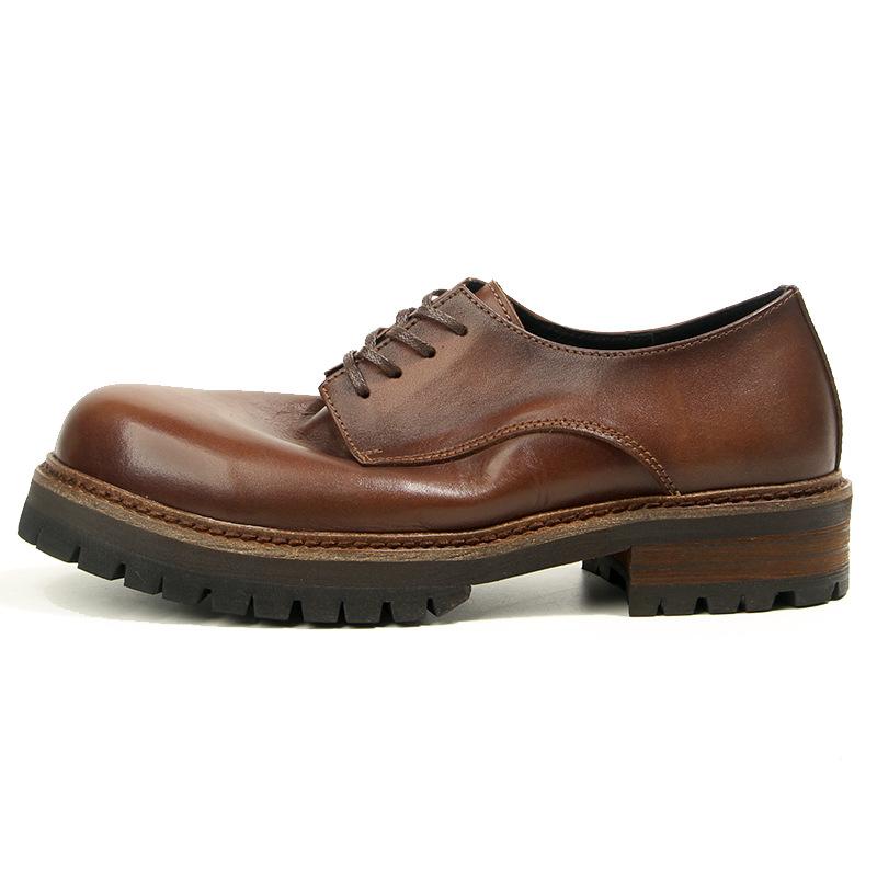 16-2 Retro Leather Round Head Derby Leather Shoes Hand-Polished Old Tooling Casual Men'S Shoes