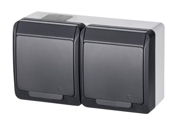 Hermes Hermetic Double Surface-Mounted Socket With Grounding 16A Ip44 Anthracite 0322-07