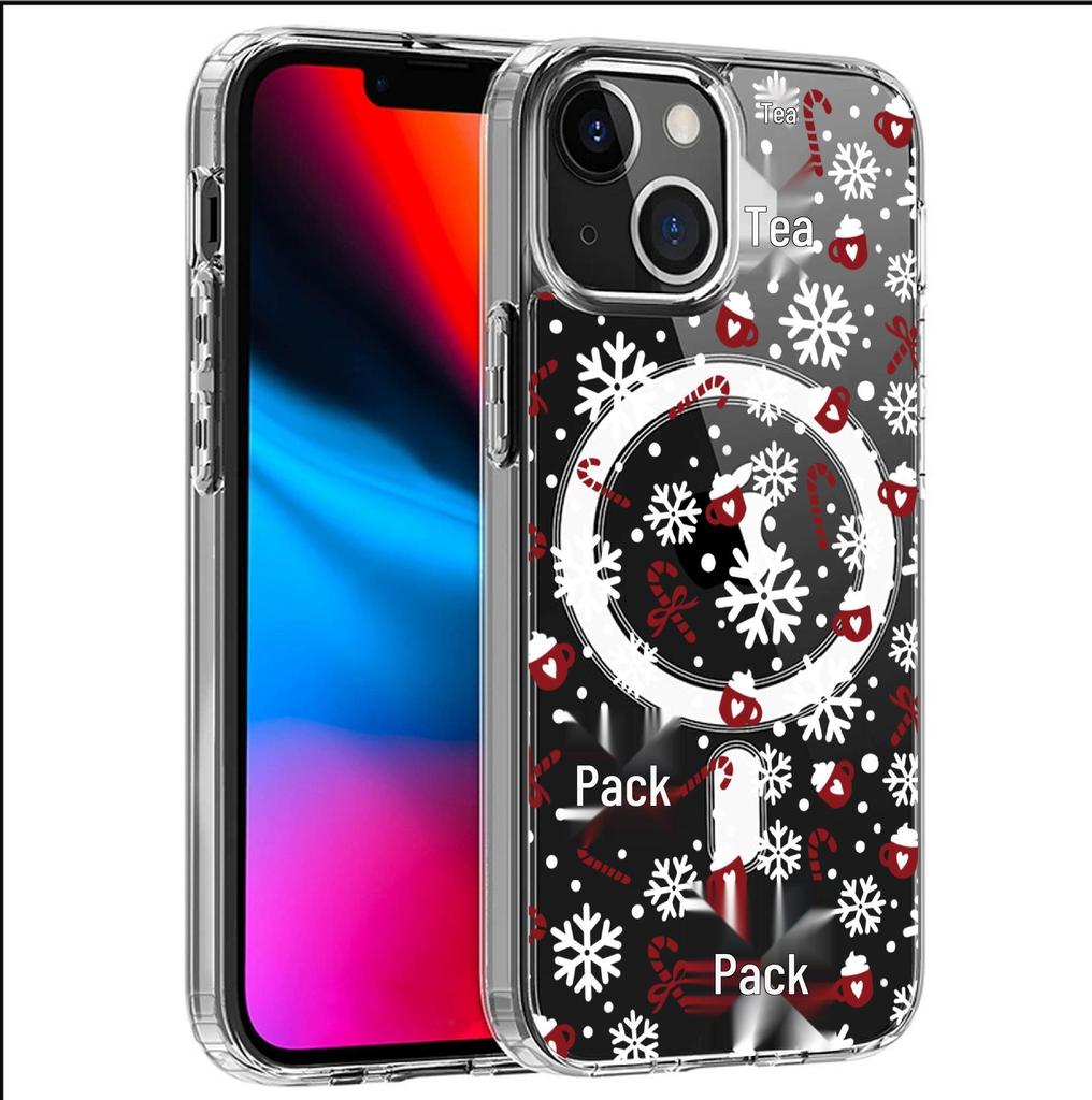 Магнитный прозрачный чехол с полным покрытием «Снежинка» для iPhone 15/16/17 Pro Max