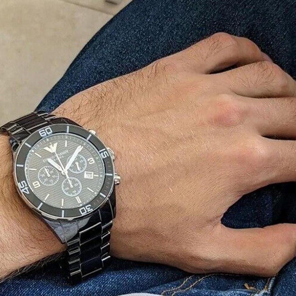 Emporio Armani AR1421 Черные керамические мужские часы с хронографом