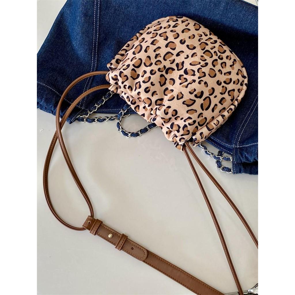 Ielgy Female Bag Autumn Winter Casual Simple Leopard Print Canvas All-Match Crossbody