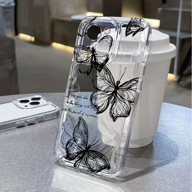 Butterfly Flowers Phone Case for iPhone 17 Air 16 15 14 13 12 11 Pro Max Plus Mini 8 7 Soft Transparent Cover Fundas Accessory
