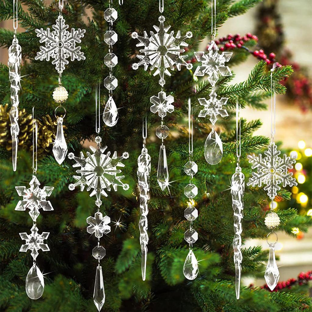 30 Pcs Snowflake Icicle Decoration Exquisite Acrylic High Transparency Hanging Snowflake Ornament Fo