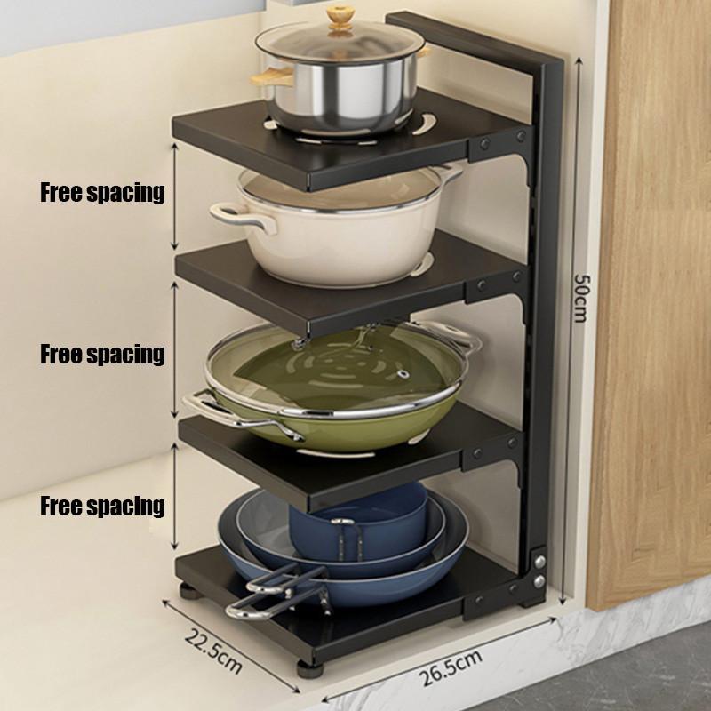 Кухонная полка для хранения, регулируемая полка для хранения кастрюль, под шкафом, многоуровневая, защелкивающаяся полка для кастрюль для организации хранения на кухне