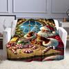 Santa's Cozy Christmas Candy Scene Patterned flannel blanket perfect for the bedroom living room, sofa, or a little nap