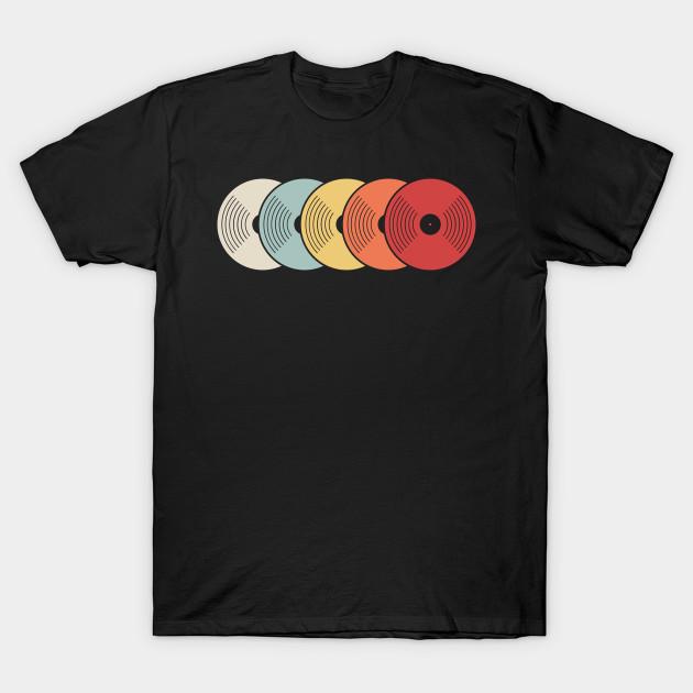 Men Black Print T-shirt Retro Vinyl Records No-Cut Heat Transfer Print Cotton Tshirt
