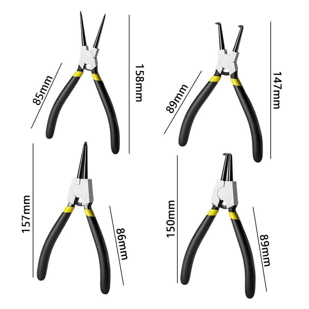 Set of 4 Circlip Pliers Holes and with 180mm for Circlip Repairs and Snap Rings (for Shafts) Spring, Length,