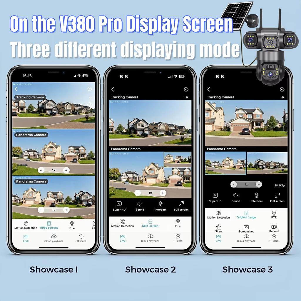 LS VISION V380 Солнечная 4G Камера Уличная 12МП 6K Тройные Объективы Тройные Экраны Монитор Видеонаблюдения Ночного Видения Водонепроницаемые Камеры видеонаблюдения