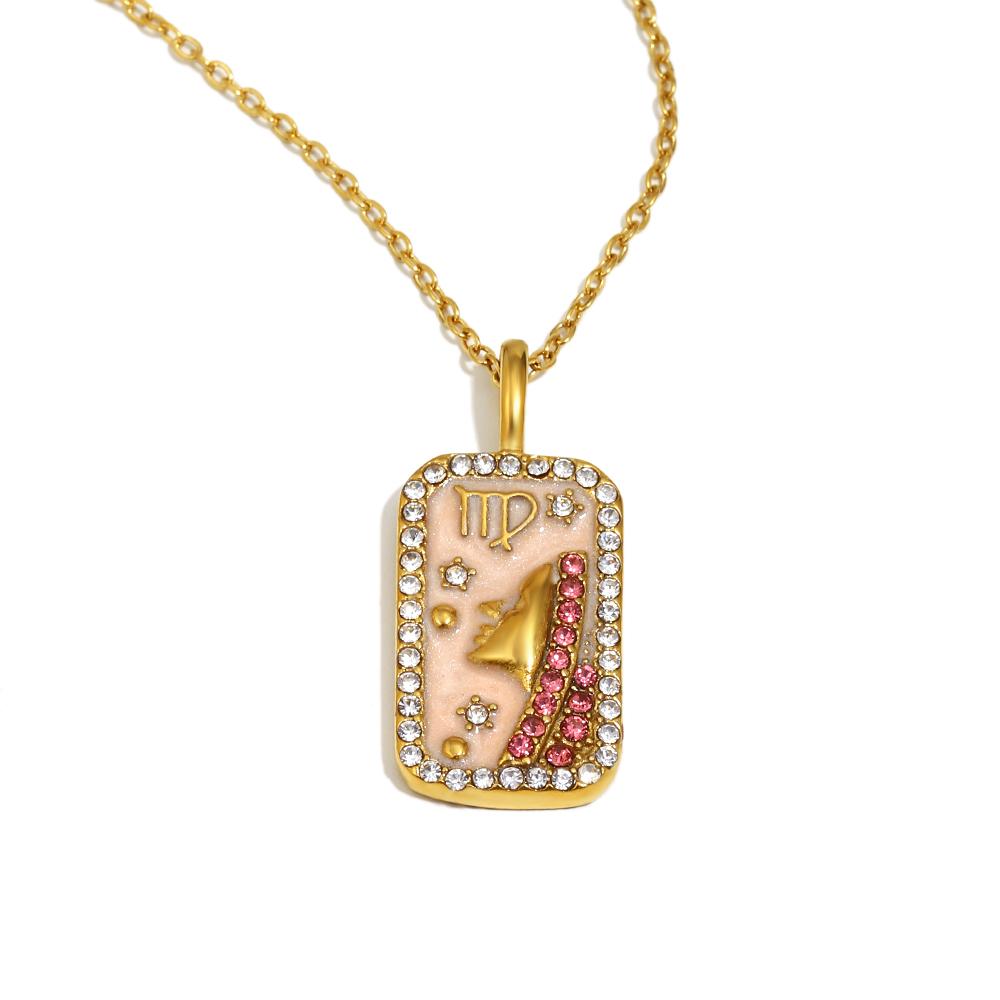 E.B.belle Stainless Steel 12 Constellation Sign Gold Plated With Rhinestone Pendant Necklace Tarnish Free Trendy Style Jewelry