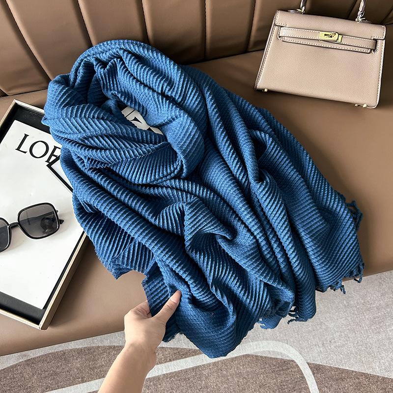 Scarf Women'S Winter Maillard Premium Korean Crumpled Solid Color Cashmere Casual Shawl Dual Use