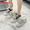 Aphixta Luxury Pearl Dimonds Flowers Rhinestone Platform Slippers Women Crystals Slides Women Shoes Wedge String Bead Slides