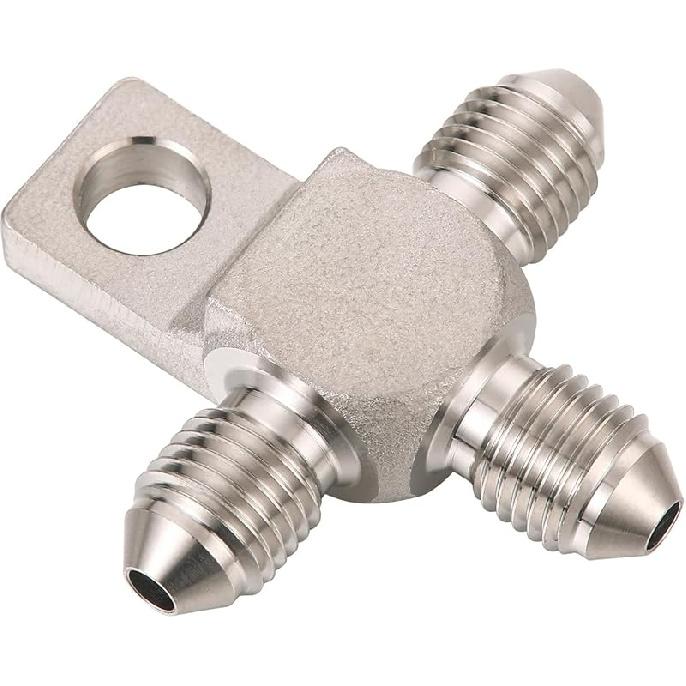 Stainless Steel 3AN Male Brake Line Tee Block Fitting Adapter With Mount Tab