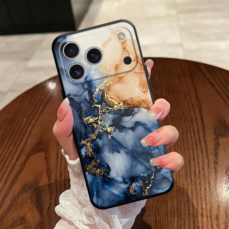 Чехол для iPhone 7 8 13 12 11 17 Pro Max 15 16 14 Plus XR 17Air XS Max Черный Мягкий Чехол для Телефона Красивый Мрамор