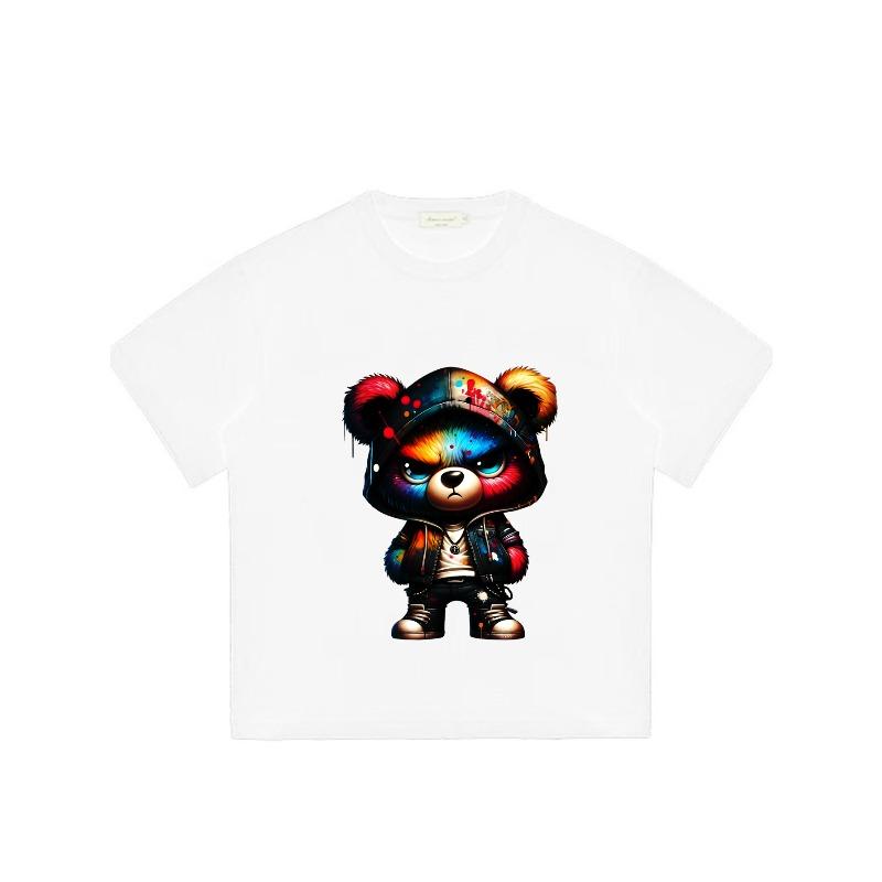 Cute Bear Streetwear T-Shirt Black Colorful Graffiti Bear with Hoodie and Sneakers Urban Fashion Casual Wear for Men and Women